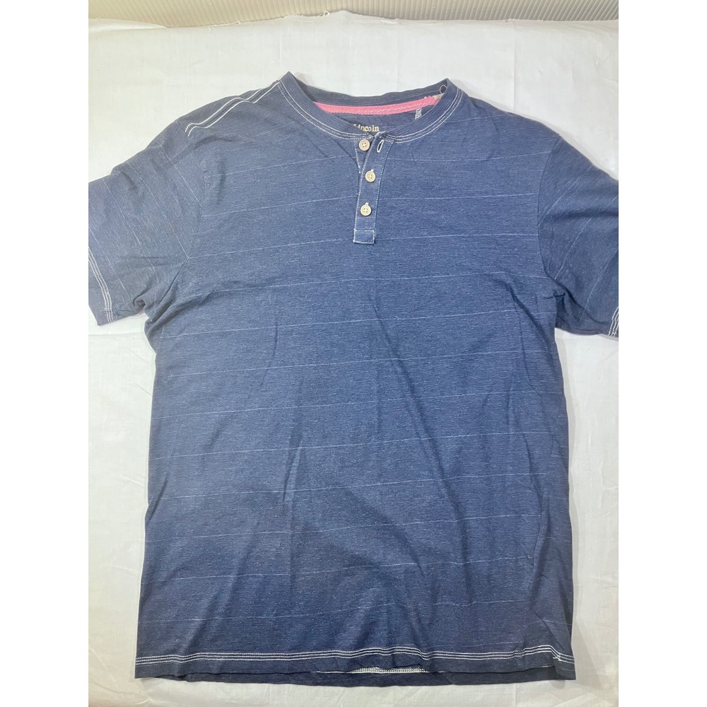 Six‎ Lincoln Mens Henley Shirt Large Navy Blue Striped Short Sleeve GQ9K45NAV